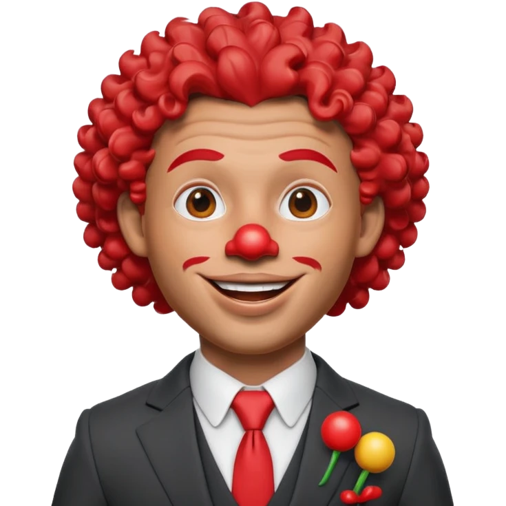 A 3D cartoon man with a red clown nose, smiling expression, wearing a suit, soft lighting, curley hair, realistic Memoji-style. emoji