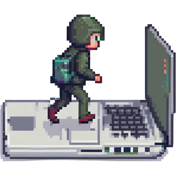 Laptop with tiny legs running away emoji