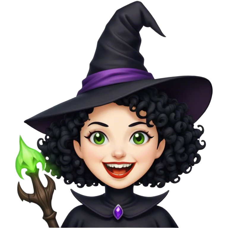 black curl hair Wicked witch laughing emoji