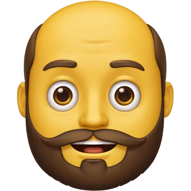 normal yellow emoji face with a beard, one side smiling, one side frowning emoji