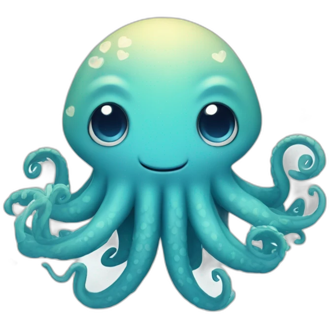 cute blue kraken with adorable face with hearts emoji