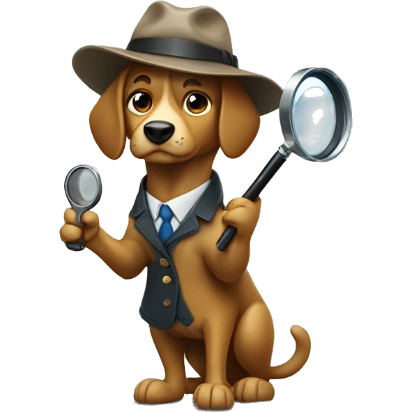 dog detective standing on two feets holding magnifying glass with his paw emoji