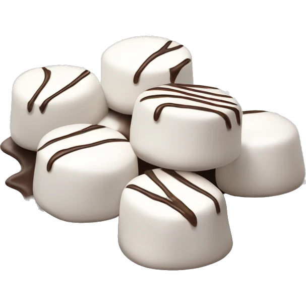 small pile of isolated realistic white marshmallows with chocolate drizzled on  top of them. emoji