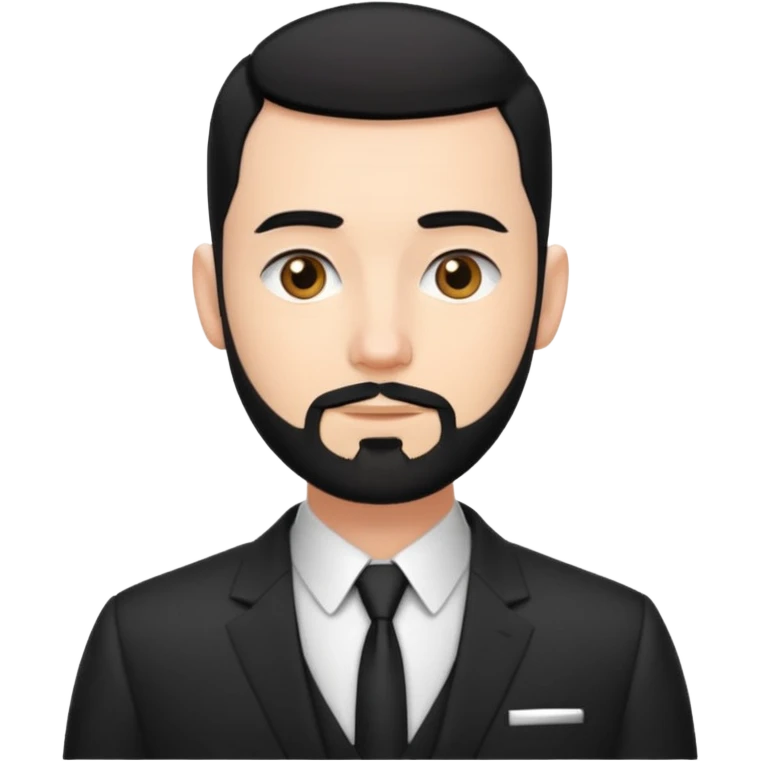 thin adult man, white, with black hair with buzzcut, with nice beard, wearing suit emoji