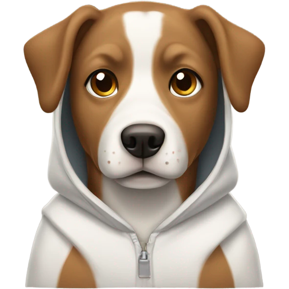 brown and white dog wearing a hoodie  emoji