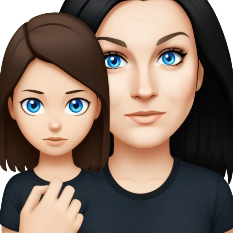 female, wearing black tshirt,  black hair emoji