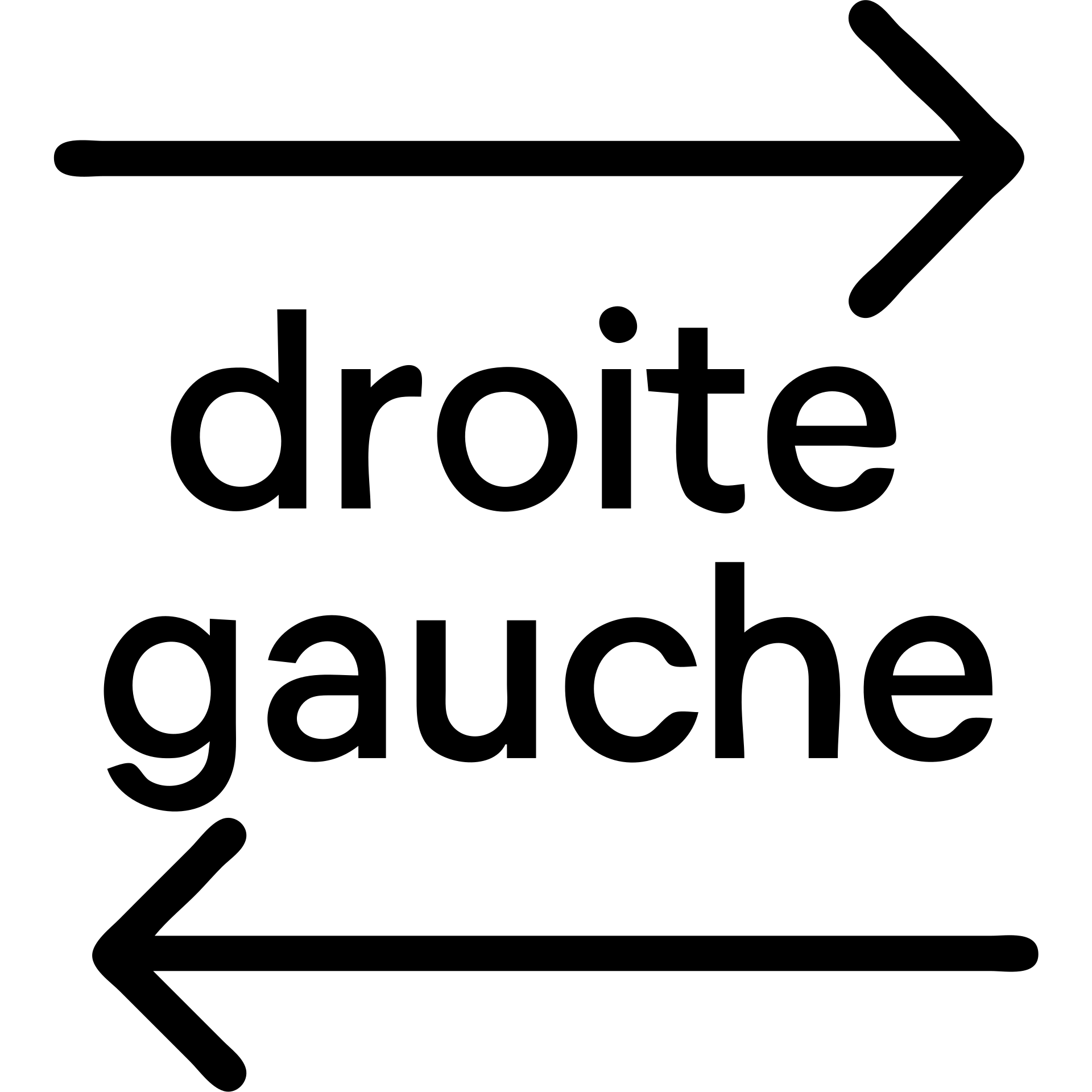 Directional arrows pointing right and left with "droite gauche" text emoji