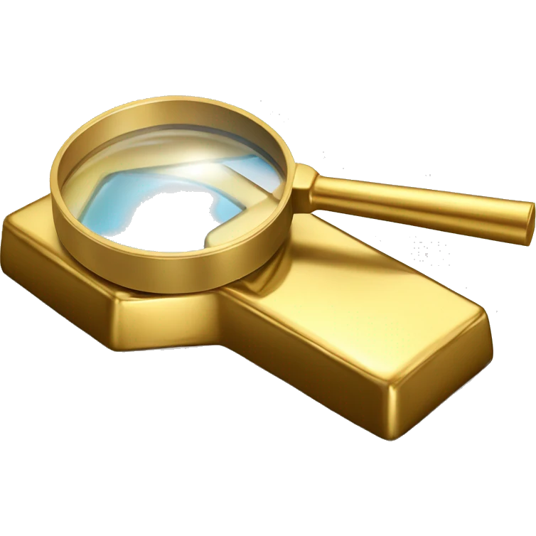 magnifying glass on top of fine gold bar emoji