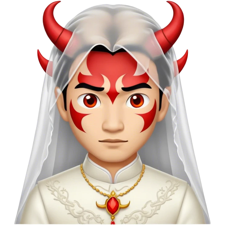 an asian male bride with the face of devil in wedding dress emoji