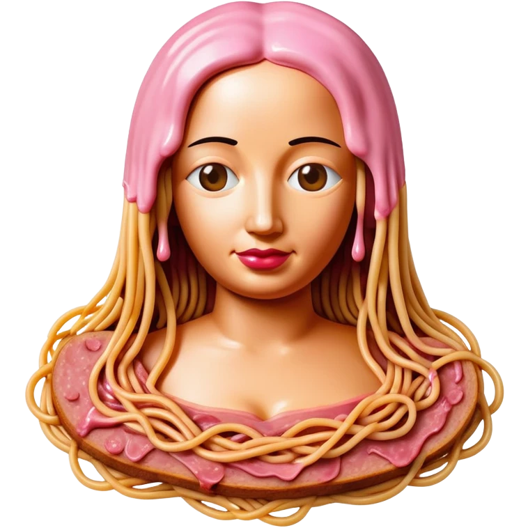 monalisa made of SPAM meat melted pink dripping sauce spaghetti portrait emoji