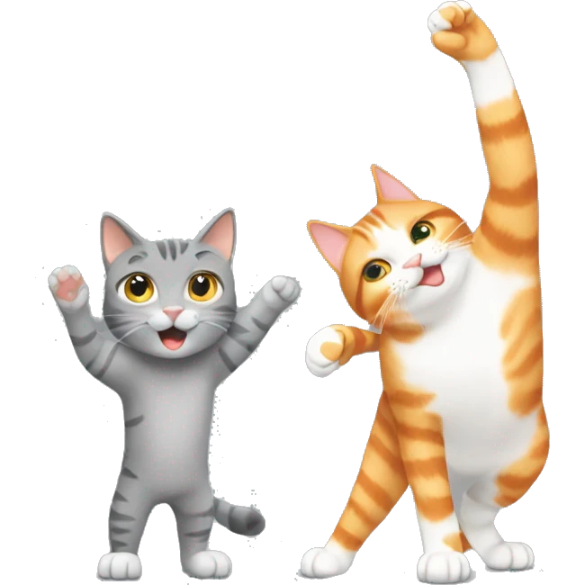 An orange tabby cat and a gray cat high fiving emoji