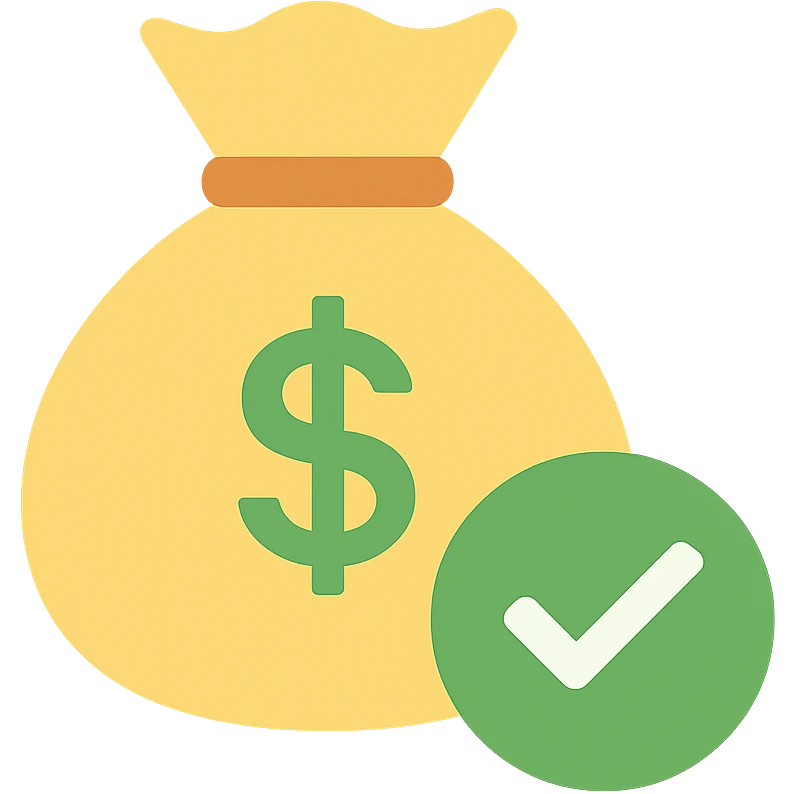 money bag with a green check mark badge in the lower right corner emoji