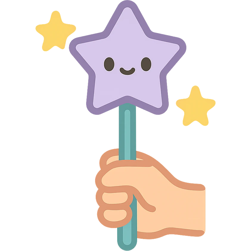 cute magic wand kawaii style in hand with stars emoji