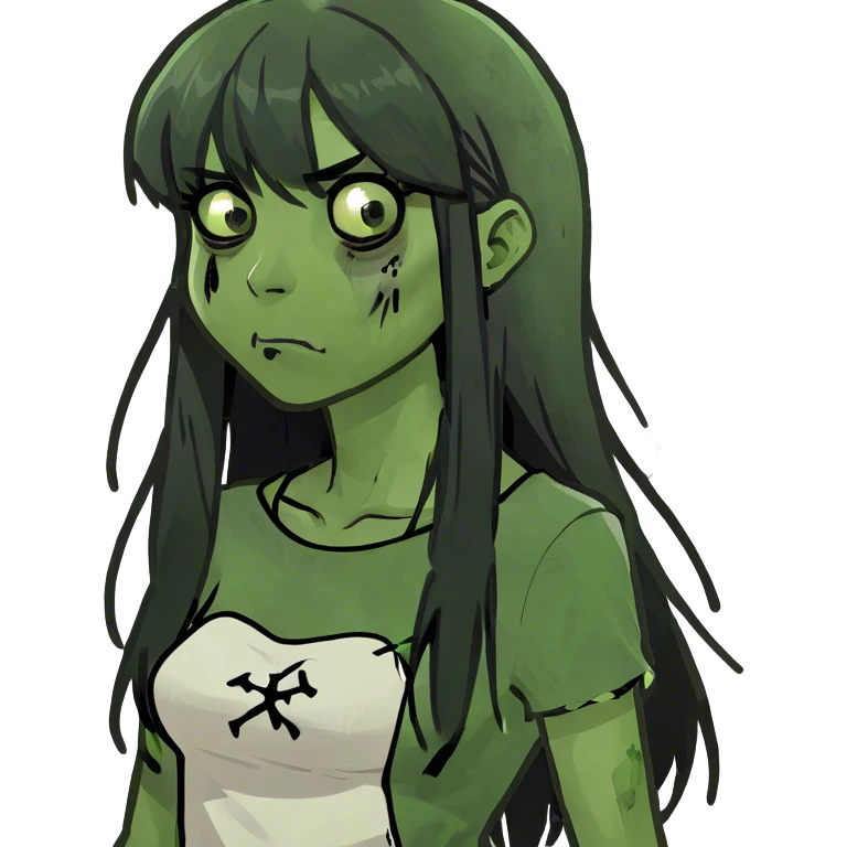 zombie girl with long straight black hair and bangs emoji