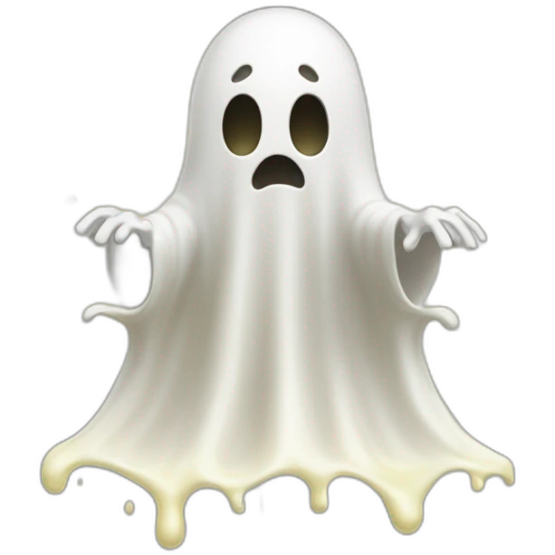 ghost stuck halfway in a wall ejecting a spray of yellowish white milky substance from center of body in a forward direction emoji