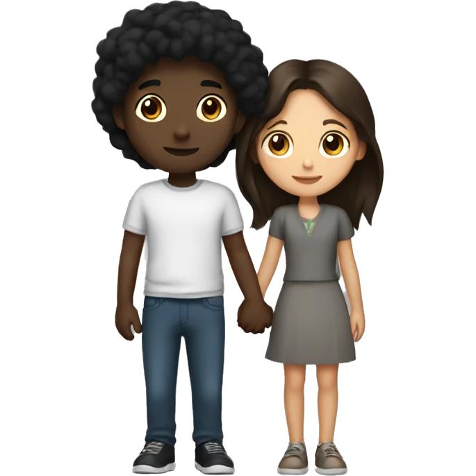 Brunette girl with black boy holding hands  emoji