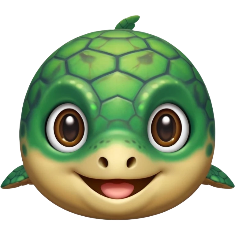 extremely cute aesthetic sea turtle with tiny body, huge shiny round eyes, soft green and brown tones, maximally cute, kawaii-inspired, Apple emoji style emoji