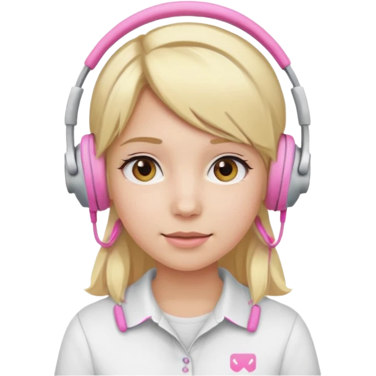 girl with blonde hair, white shirt and pink headset emoji