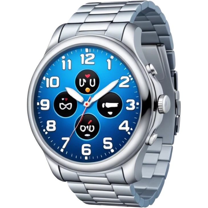 Silver watch with blue face emoji