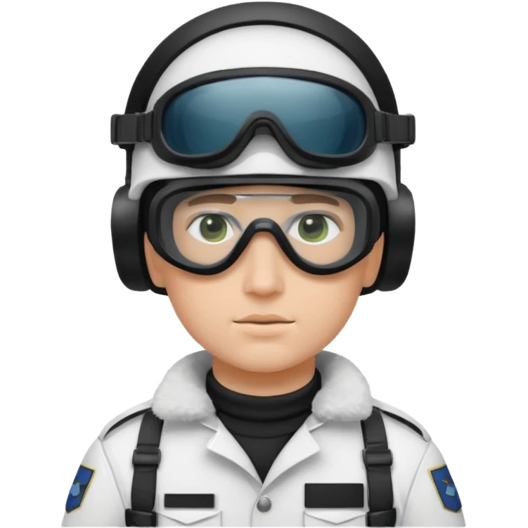 A Finnish modern soldier in a white snow uniform. with black night vision goggles emoji