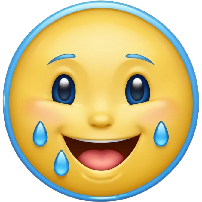Emoji, yellow round laughing face, blue tears of joy emoji
