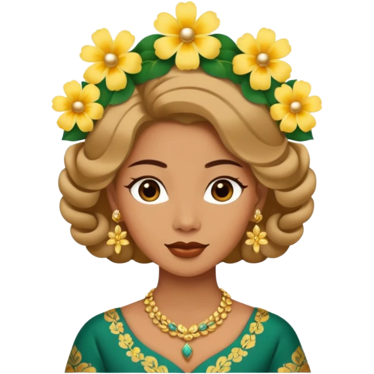 women with tan skin, wearing traditional Javanese hair with bouncy flowers, and wearing paes emoji