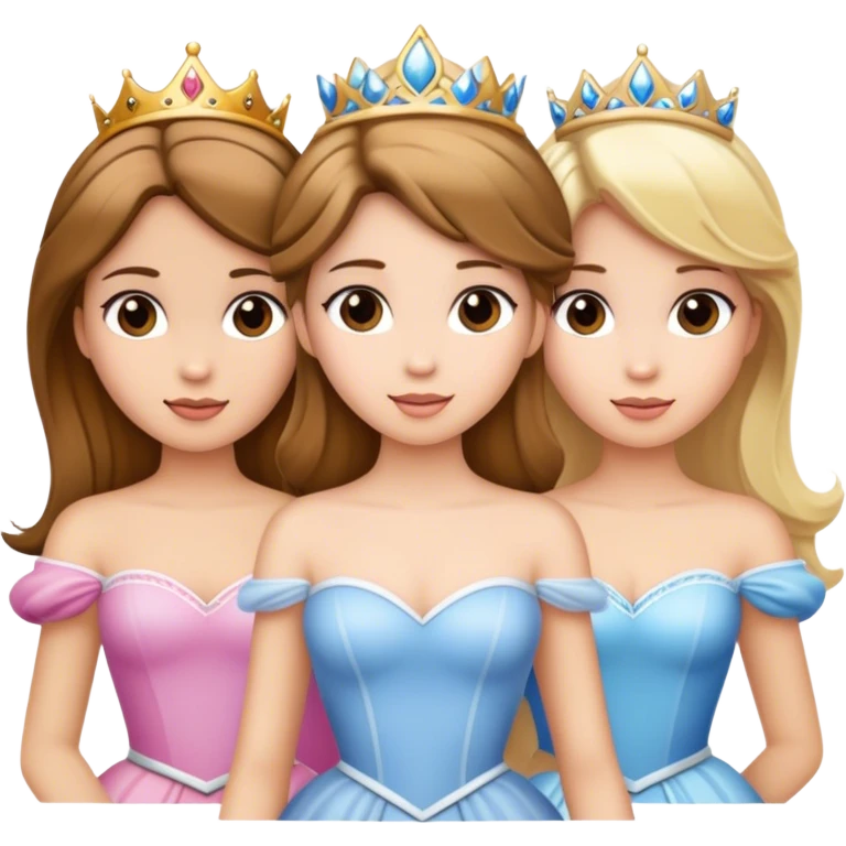 3 princesses, 2 with brown hair and 1 blonde emoji