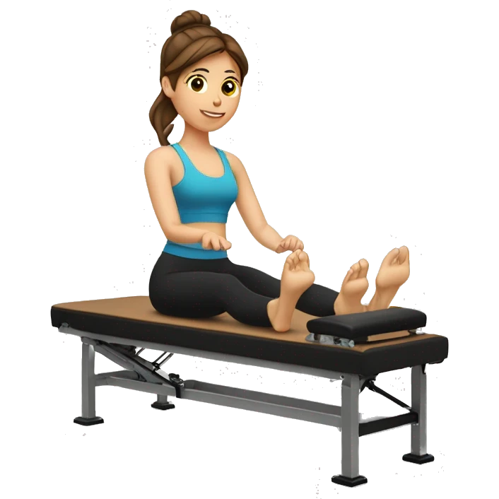 Girl with brown hair doing Pilates on reformer emoji