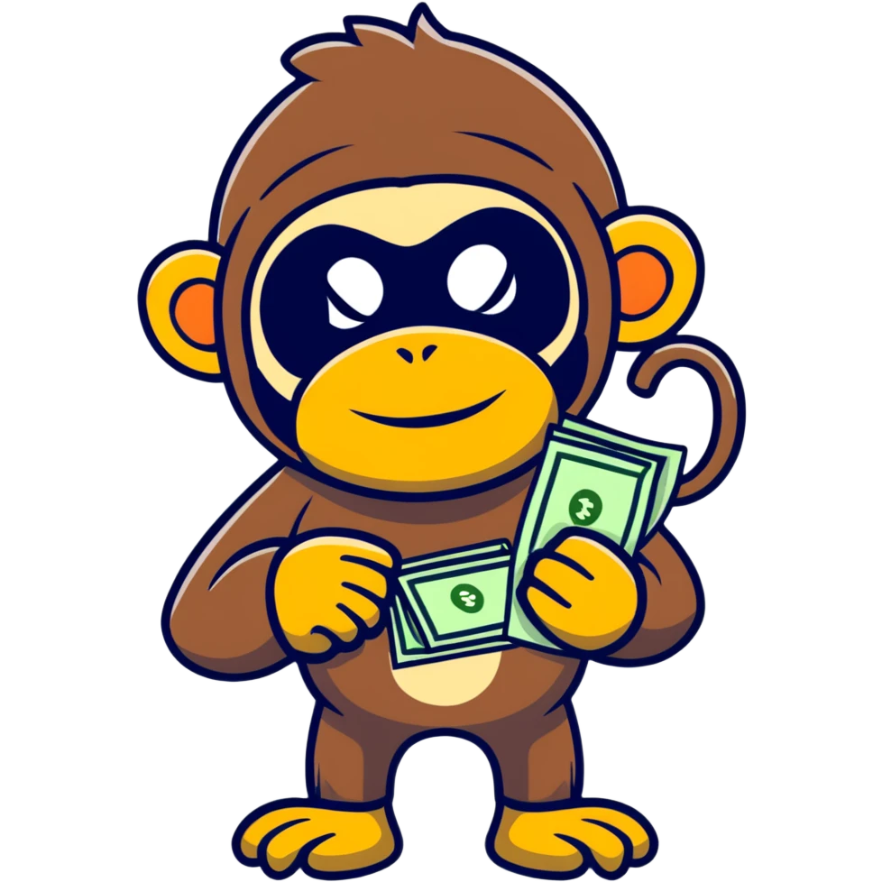 sneaky monkey thief with a bandit mask and money bag emoji