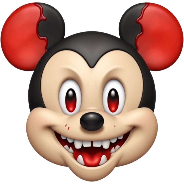 Evil mickey mouse with blood and angry emoji