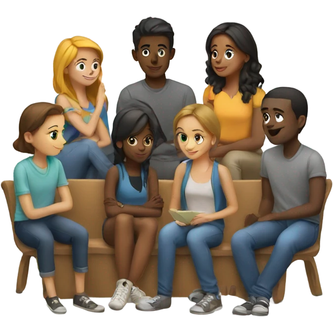 A group of young people sitting around and sharing knowledge emoji