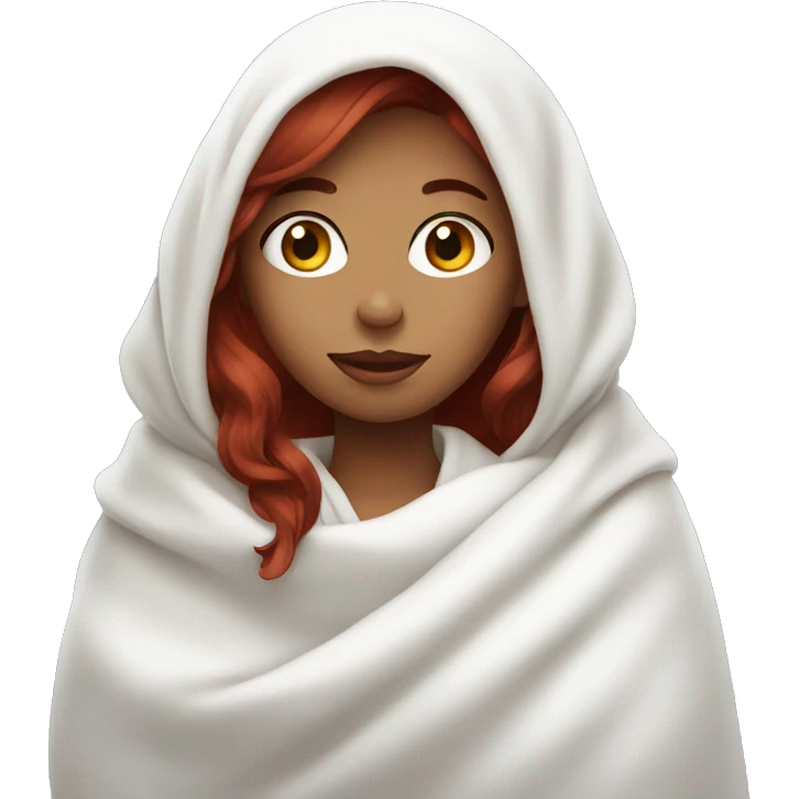 Dark red haired girl with white blanket emoji