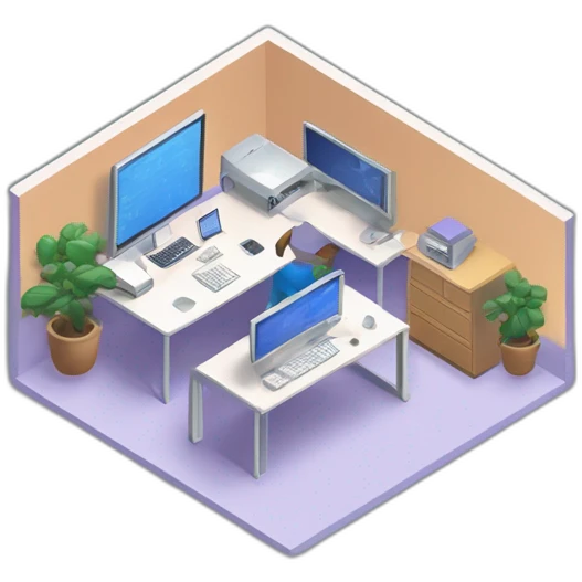 isometric square solid outline border containing indoor creative start-up office people active working computer simple clean developer-space #edc31b  emoji