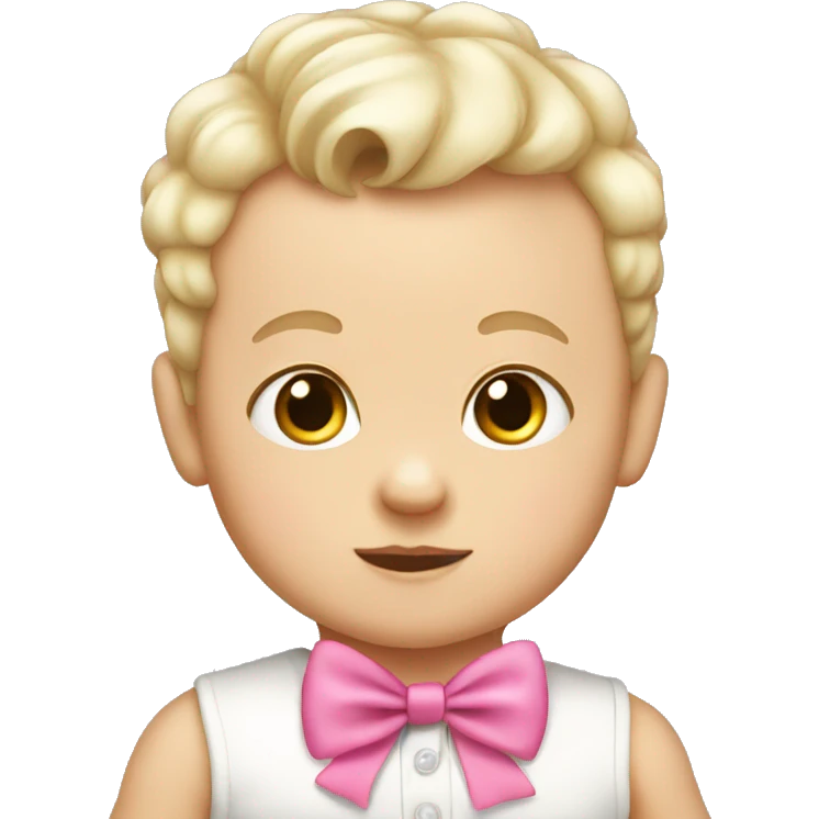 white baby boy wearing a pink bow in his hair emoji