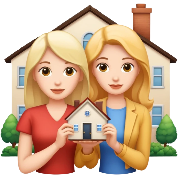 3 white women holding a home title emoji