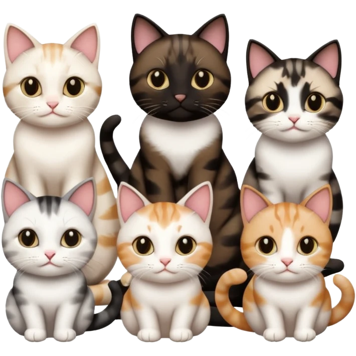 6 cats with different natural coloured coats emoji