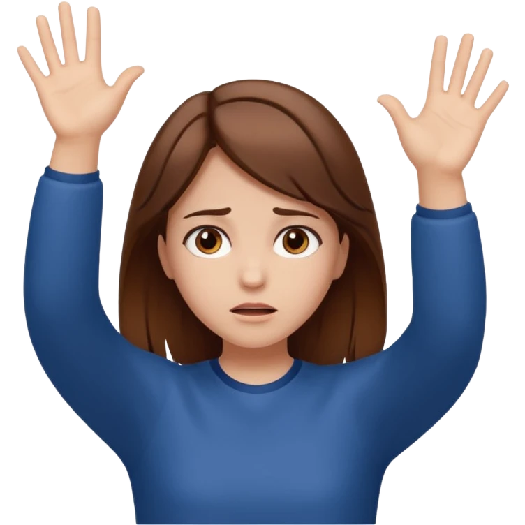 girl looking disappointed, throwing her hands up emoji