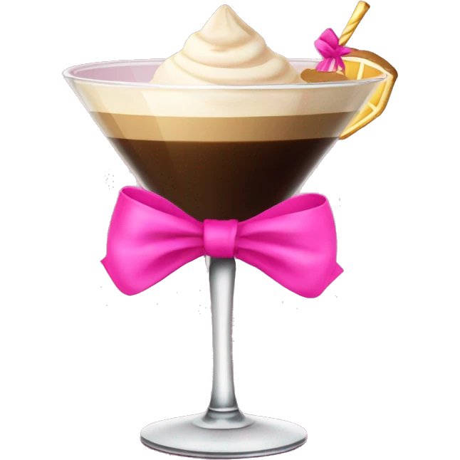 Espresso martini with a pink bow wrapped around the stand of the martini glass emoji