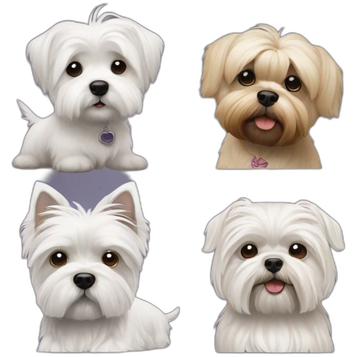 West Highland White terrier and a combination of a Shih-tzu and a Malthezer emoji