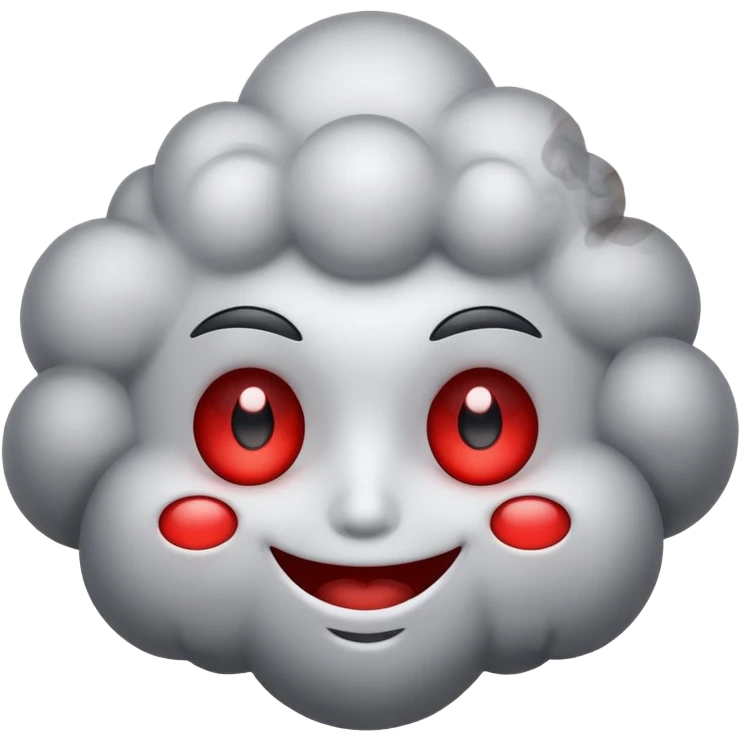 Smiling face with red eyes and small puffs of smoke nearby emoji