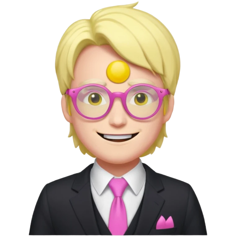 spamton from deltarune with his iconic pink and yellow glasses emoji