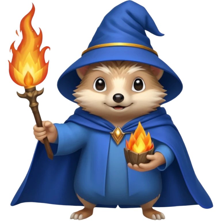 wizard hedgehog summons fire in one hand blue cape emoji