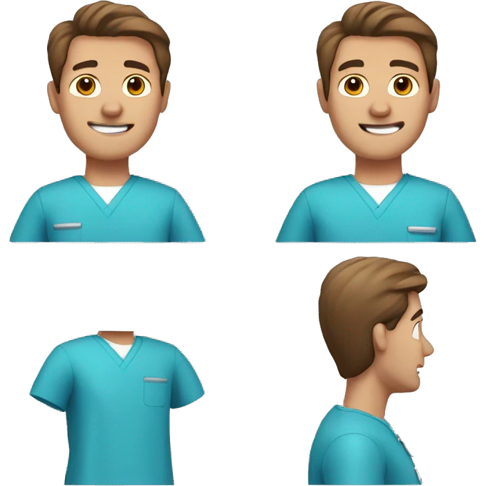 Large male dentist wearing blue scrubs no hat brown hair  emoji