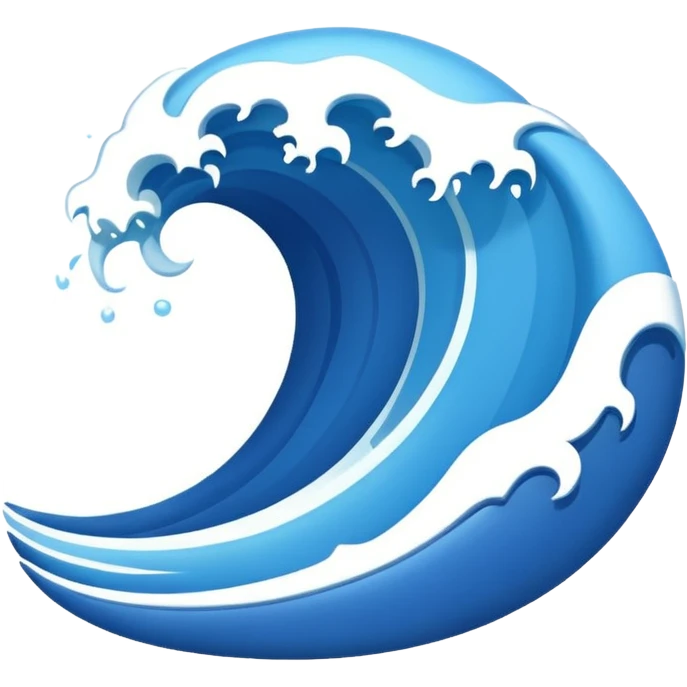 "Create a flat 2D vector wave emoji in Apple iOS style, with solid blue colors, clean lines, and no gradients or 3D effects. The wave should be simple, using basic shapes with smooth curves on a white background."
 emoji