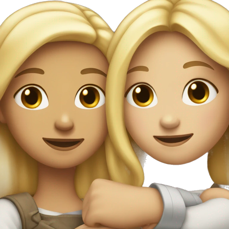 two blond girl friends hugging each other  emoji