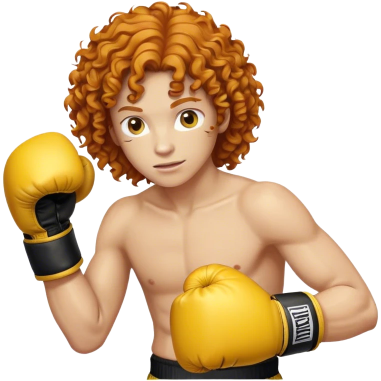 Ginger curly long hair with yellow box gloves emoji