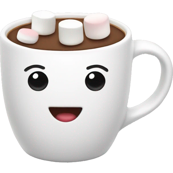 hot coco in a white mug with marshmallows  emoji
