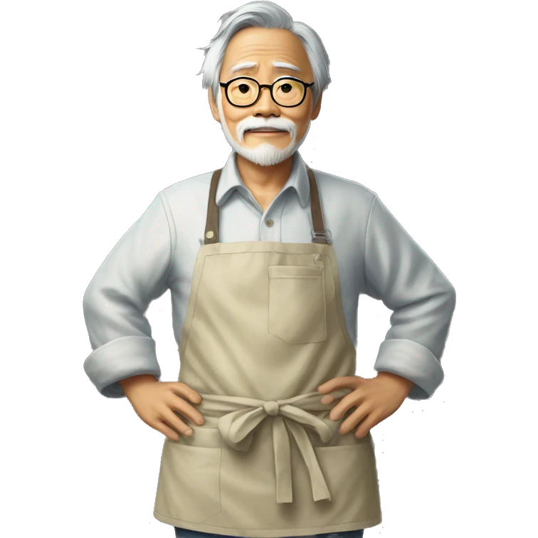 hayao miyazaki with his apron and hands in the pockets - Realism emoji