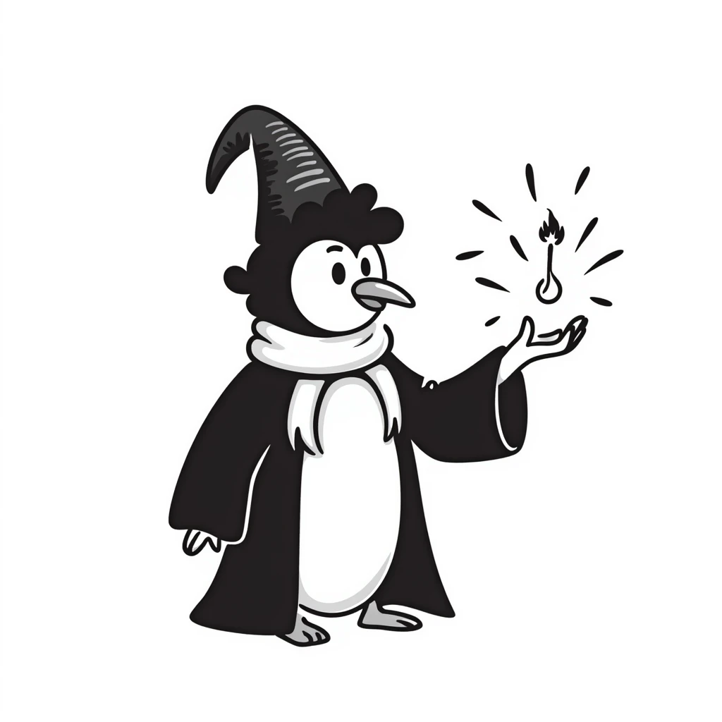 penguin wizard with magical effects emoji