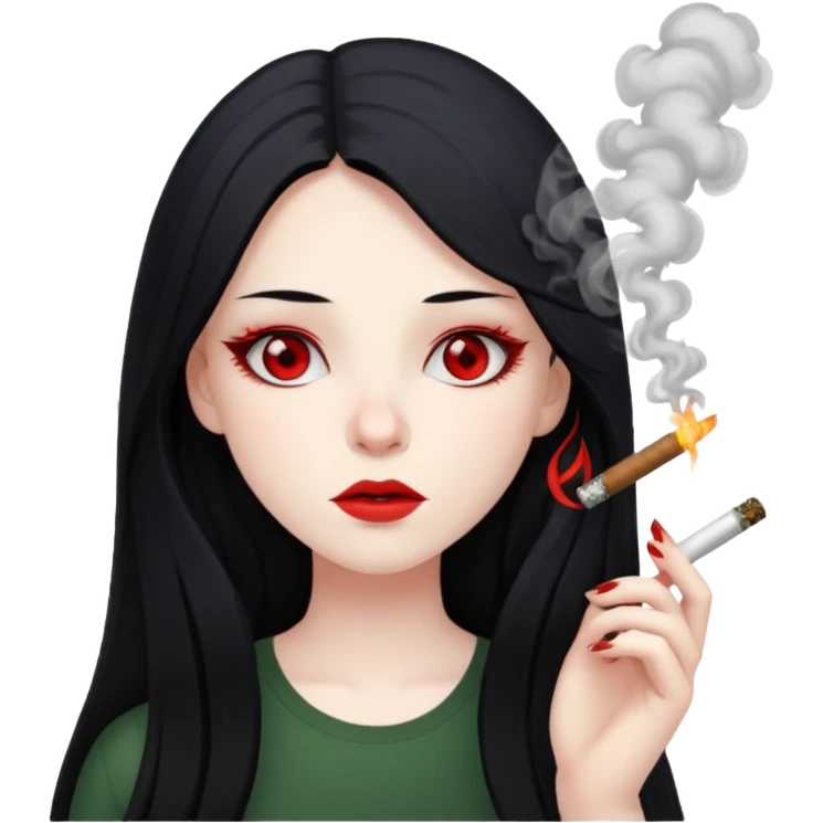 A girl with long hair smoking marijuana with red eyes  emoji